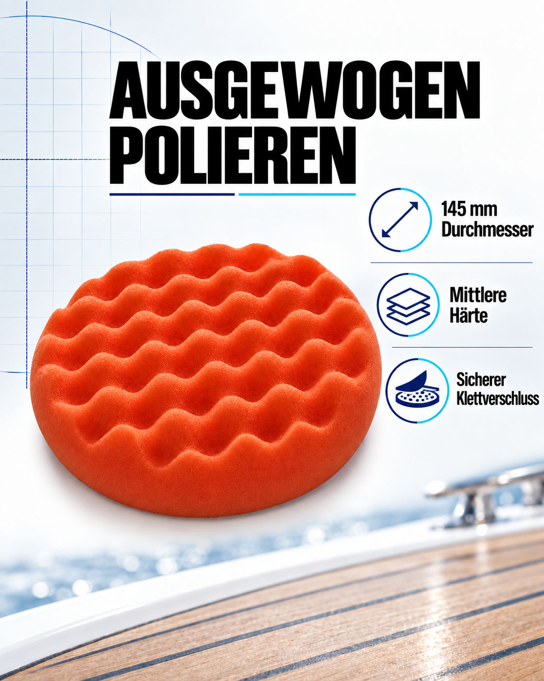 Waffel-Polierpad - Mittelhart - 145mm mit Klett